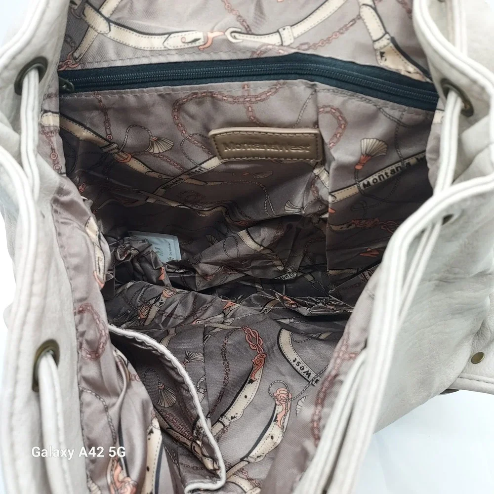 Montana West Women's Beige Faux Leather Braided‎ Buckle Flap Backpack MWC 043AGY